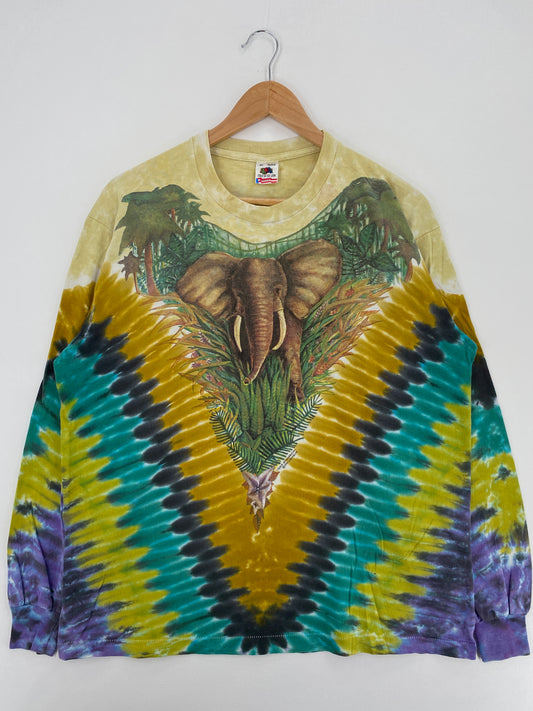 90's TIE-DYE ELEPHANT Made in USA Size XL Vintage Long Sleeve T-Shirts / A4756