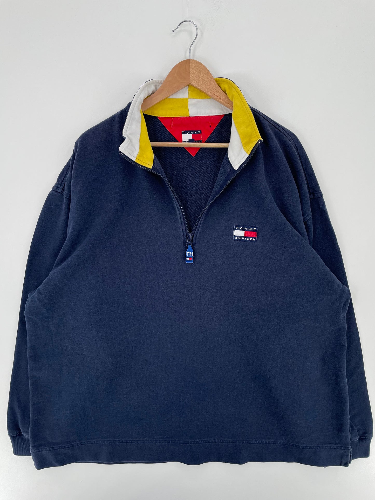 90's TOMMY HILFIGER Size XXL Vintage Half Zip-up Sweat-shirt / A2204