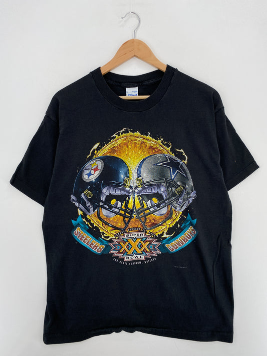 1996 SALEM x SUPER BOWL PITTSBURGH STEELERS x DALLAS COWBOYS Made in USA Size L NFL Vintage T-Shirts / A6347