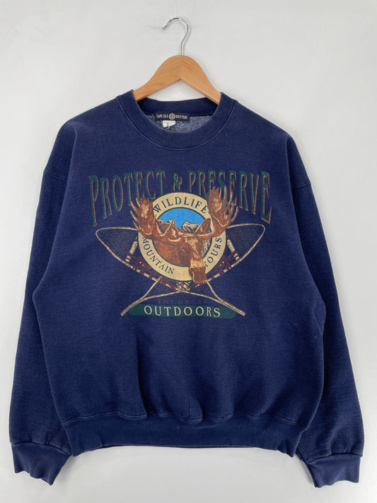 90's MOOSE Made in USA Size L Vintage Animal Sweat-Shirt / E2550S