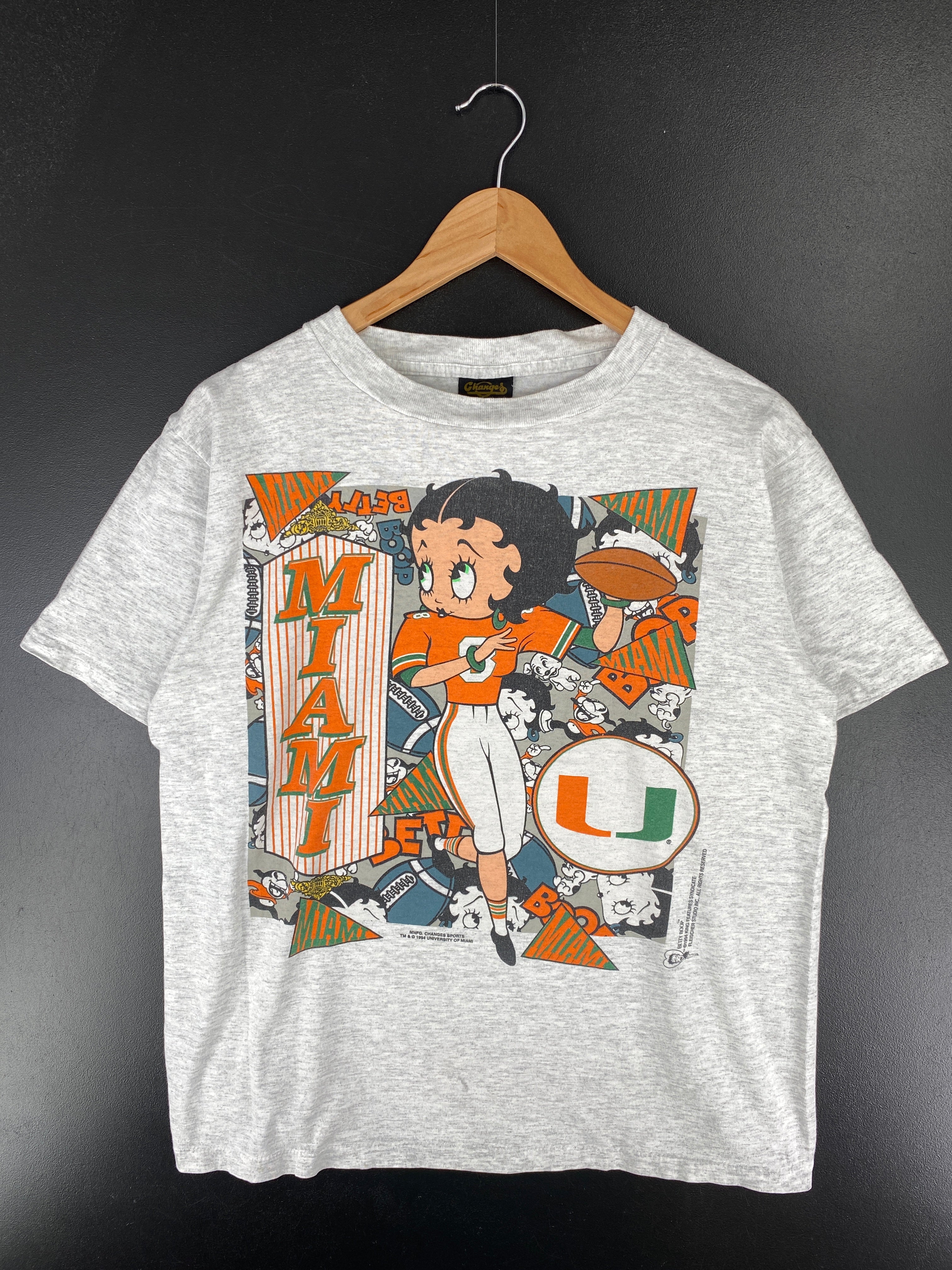 1994 BETTY BOOP UNIVERSITY OF MIAMI Made in USA Size L Vintage T