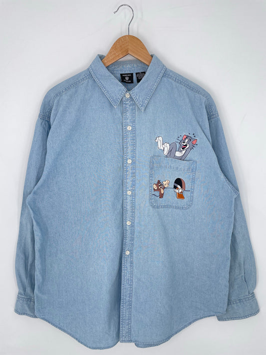 Vintage WARNER BROS TOM AND JERRY Size XL Botton-down Shirts/ K8854