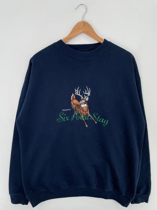Vintage TROPHY SIX POINT STAG Size XL Animal Sweat-Shirt / A9935