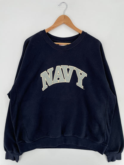 Vintage NAVY Size XL Vintage College Sweat-shirt / E669