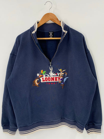 1998 LOONEY TUNES Size XL Vintage Half Zip Sweat-shirt / K4524