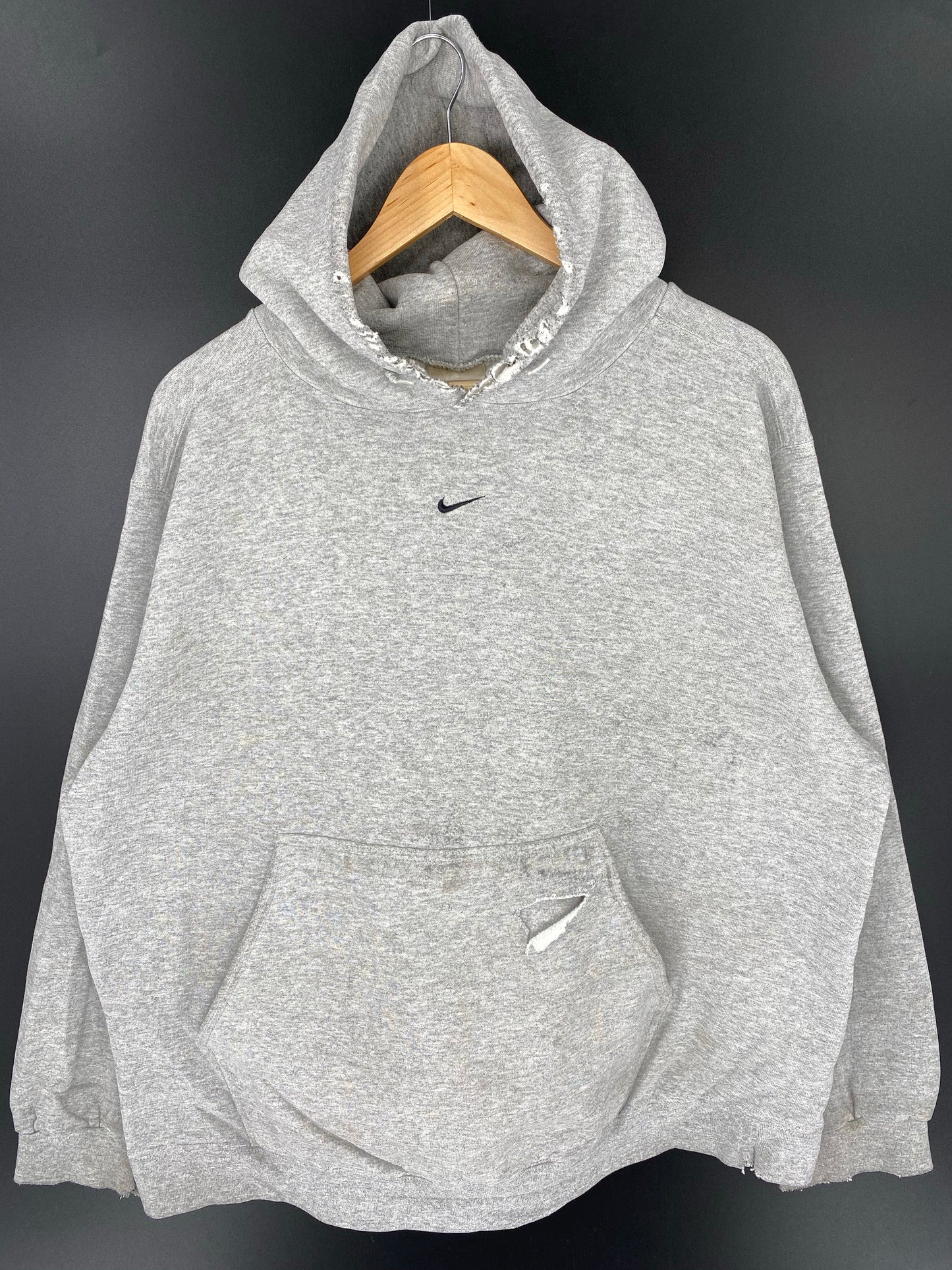 90’s NIKE CENTER SWOOSH Damaged Made in USA Size XL Vintage Hoodie Sweat-shirt / K8943