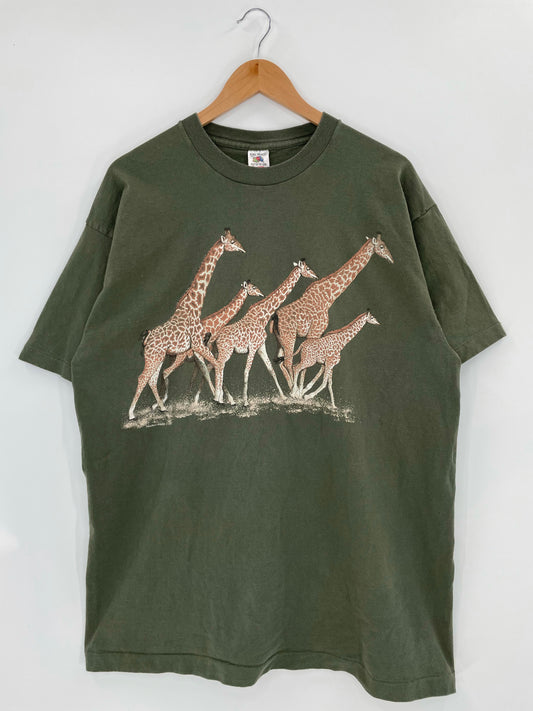 90’s GIRAFFE Made in USA Size XXL Vintage T-Shirts / K4964