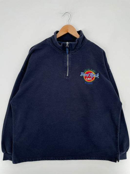 90's HARD ROCK CAFE MADRID Size XL Vintage Half zip Sweat-Shirt / E3577S