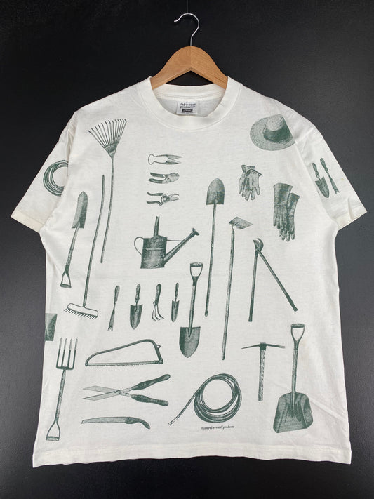 1995 RELEVANT PRODUCTS GARDENING TOOLS Made in USA Size L Vintage T-Shirt / E6308T