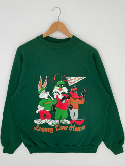 1995 LOONEY TUNES MIAMI HURICANES MAde in USA Size XL Vintage College Sweat-shirt / K8844