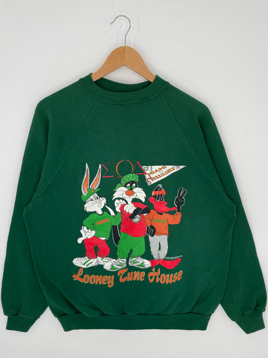 1995 LOONEY TUNES MIAMI HURICANES MAde in USA Size XL Vintage College Sweat-shirt / K8844