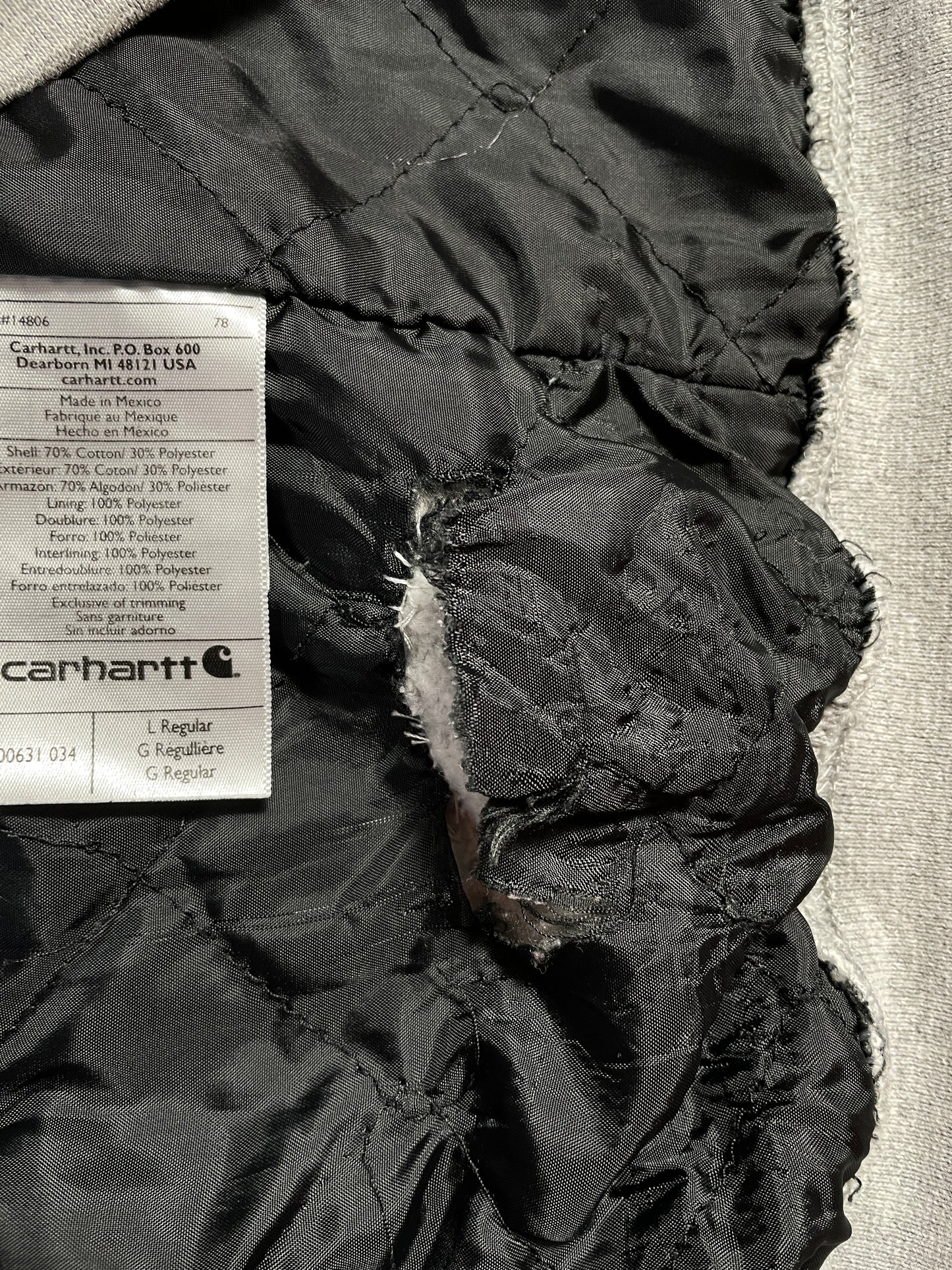 Vintage CARHARTT Size L Zip-up Padded Hoodie Sweat Shirt / E1258S
