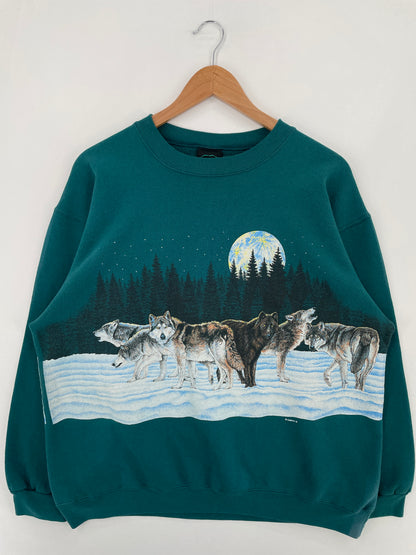 90's WOLF Made in USA Size XL Vintage Animal Sweat-Shirt / E1029