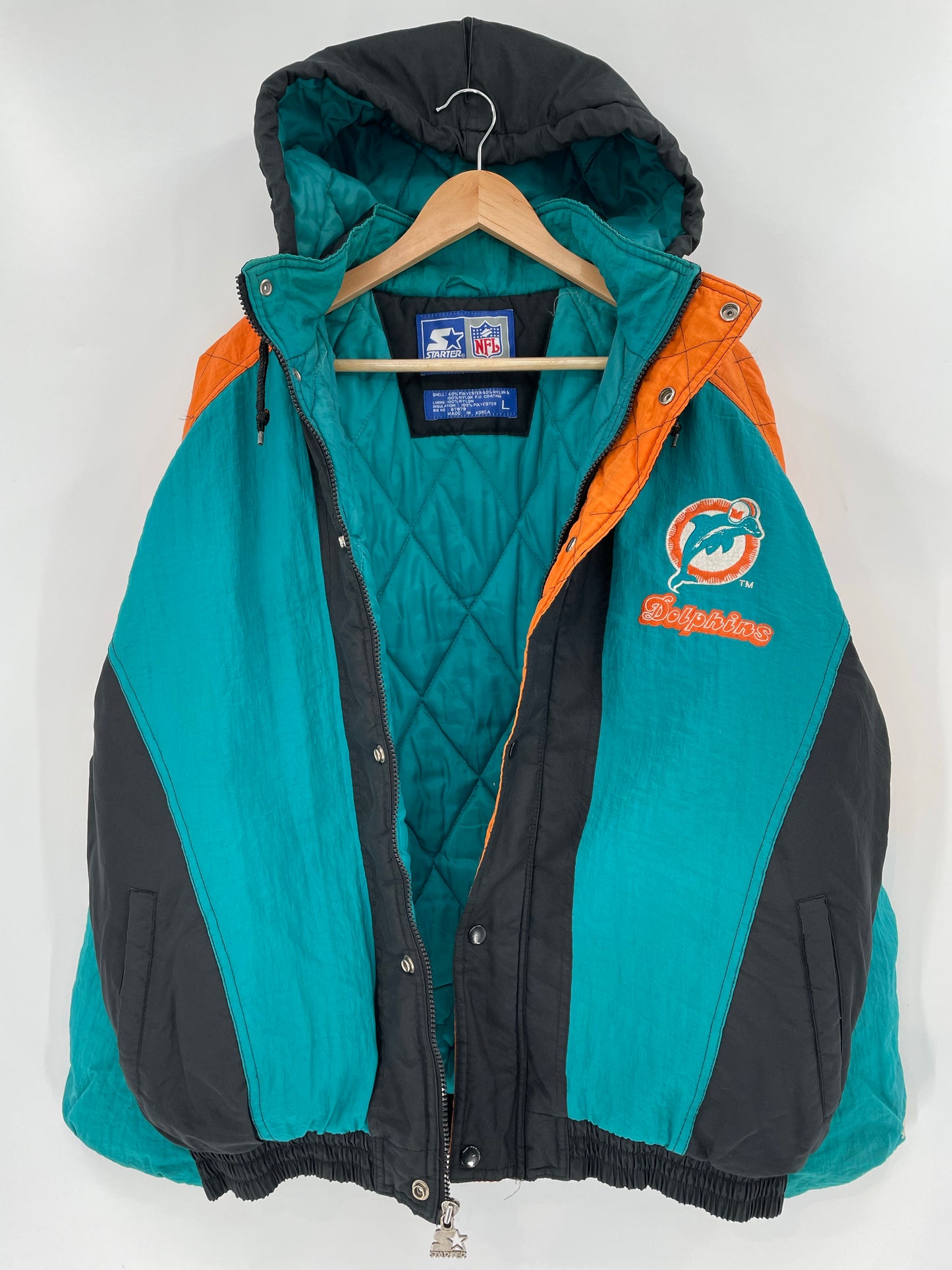 90's STARTER x MIAMI DOLPHINS Size L Vintage NFL Padded Nylon Jacket / K6271