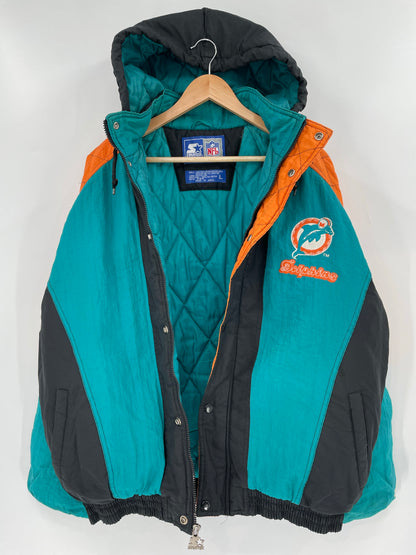 90's STARTER x MIAMI DOLPHINS Size L Vintage NFL Padded Nylon Jacket / K6271
