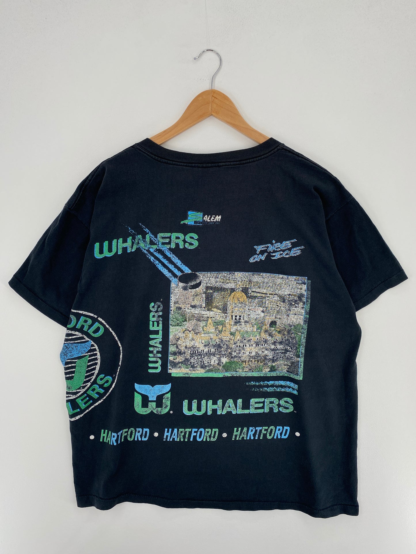 1991 SALEM HARTFORD WHALERS (No tag) Approx. Size XL Vintage NHL T-Shirt / A4990