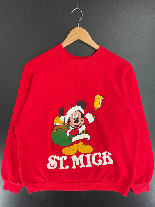 80's DISNEY MICKEY CHRISTMAS Made in USA Size L Vintage Sweat-shirt / E920