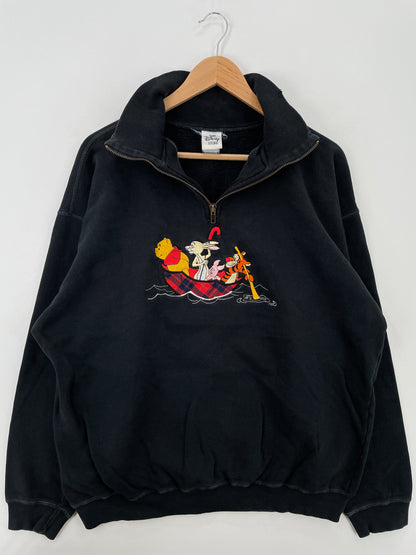 Vintage DISNEY WINNIE THE POOH Size (Approx.XL-XXL) Vintage Half Zip-up Sweat-shirt / A6830