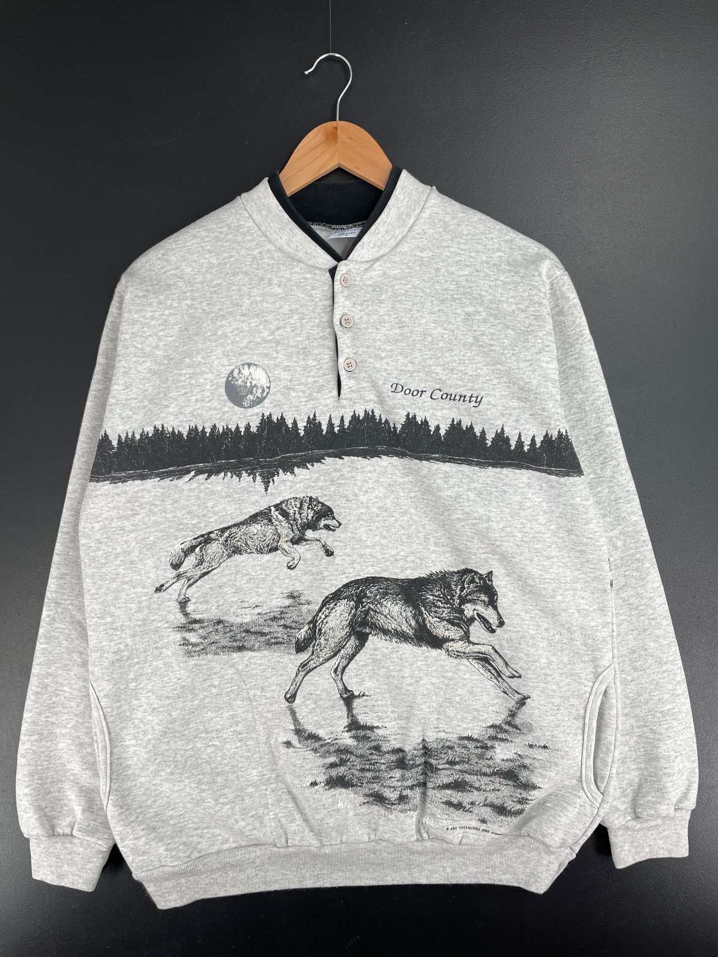 90's DOOR COUNTY WOLF Made in USA Size L Vintage Animal Sweat-Shirt / E2543S