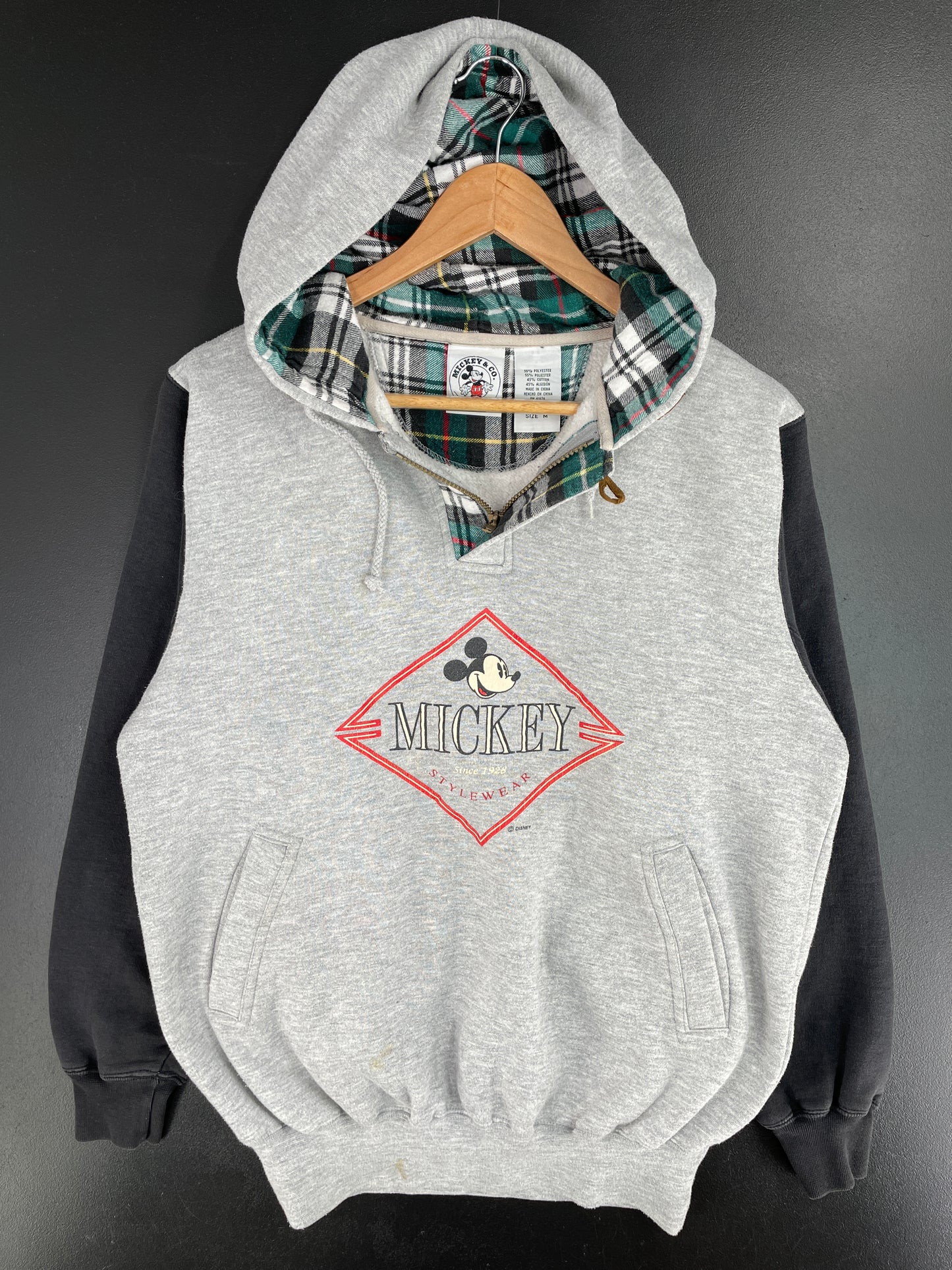 90's DISNEY MICKEY Size M Vintage Hoodie Half Zip-up Sweat-shirt / A9709