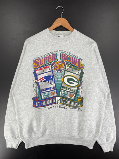 1997 SUPER BOWL NEW ENGLAND PATRIOTS x BREEN BAY PACKERS Made in USA Size Vintage NFL Sweat-Shirt / E5985S