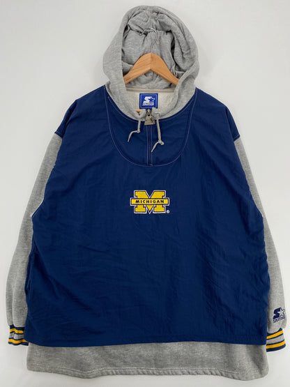 .90's STARTER x MICHIGAN Size L Vintage College Half Zip Nylon Hoodie Sweat-Shirt / A6283