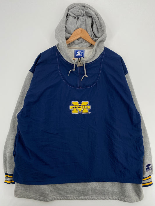 .90's STARTER x MICHIGAN Size L Vintage College Half Zip Nylon Hoodie Sweat-Shirt / A6283