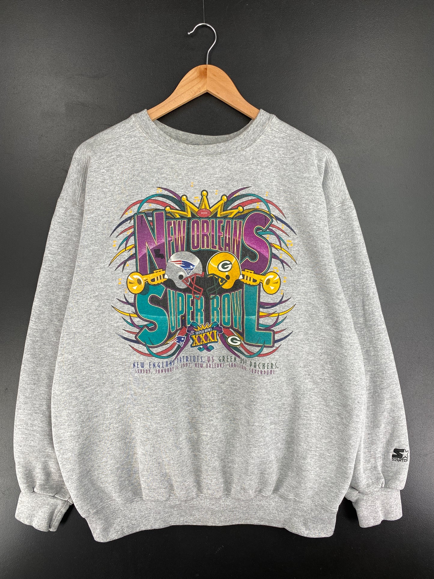1997 STARTER x NEW ENGLAND PATRIOTS x GREEN BAY PACKERS Made in USA Size XL Vintage NFL Sweat-Shirt / E3406S