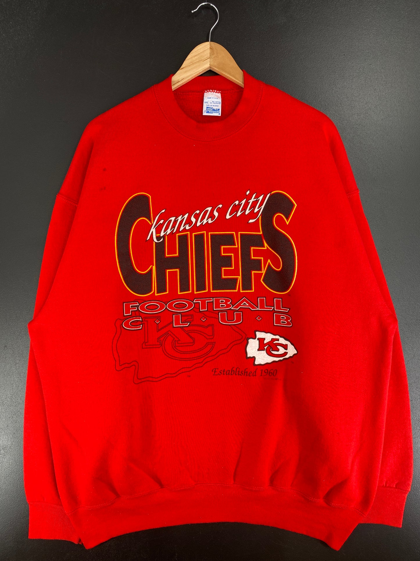 90's SALEM x KANSAS CITY CHIEFS Made in USA Size XXL Vintage NFL Sweat-Shirt / A5038