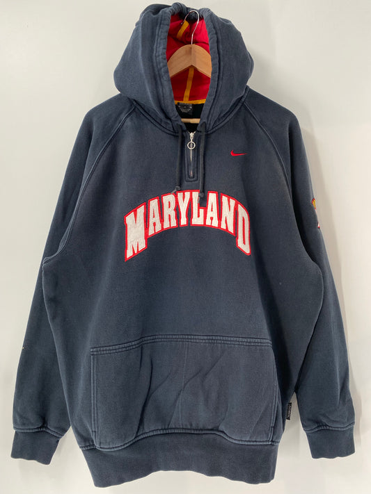 00' NIKE MARYLAND Size L Vintage Half-zip Hoodie Sweat-Shirt / K4819