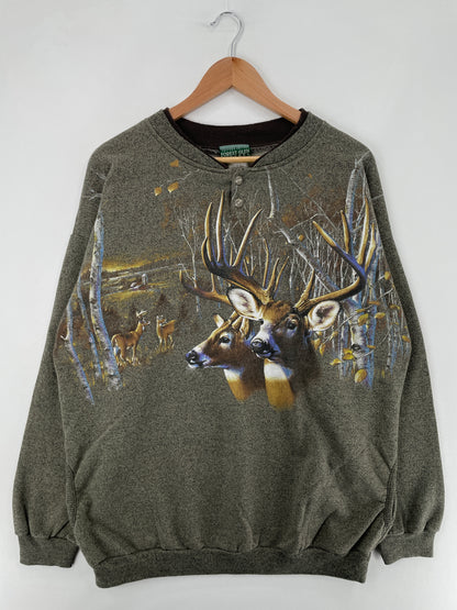 90's DEER Made in USA Size XL Vintage Animal Sweat-Shirt / E2547S