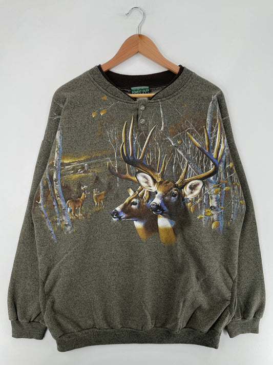 90's DEER Made in USA Size XL Vintage Animal Sweat-Shirt / E2547S