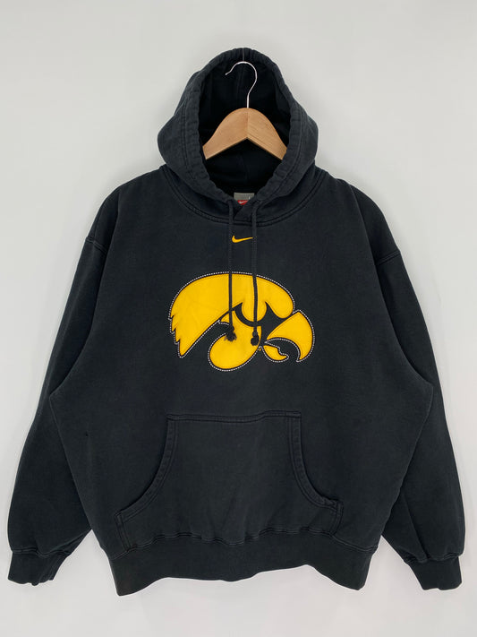00' NIKE IOWA HAWKEYES Size L Vintage College Hoodie Sweat-Shirt / K8544