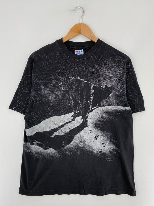 .1992 WOLF Made in USA Size L Vintage Animal T-Shirt / E3126T
