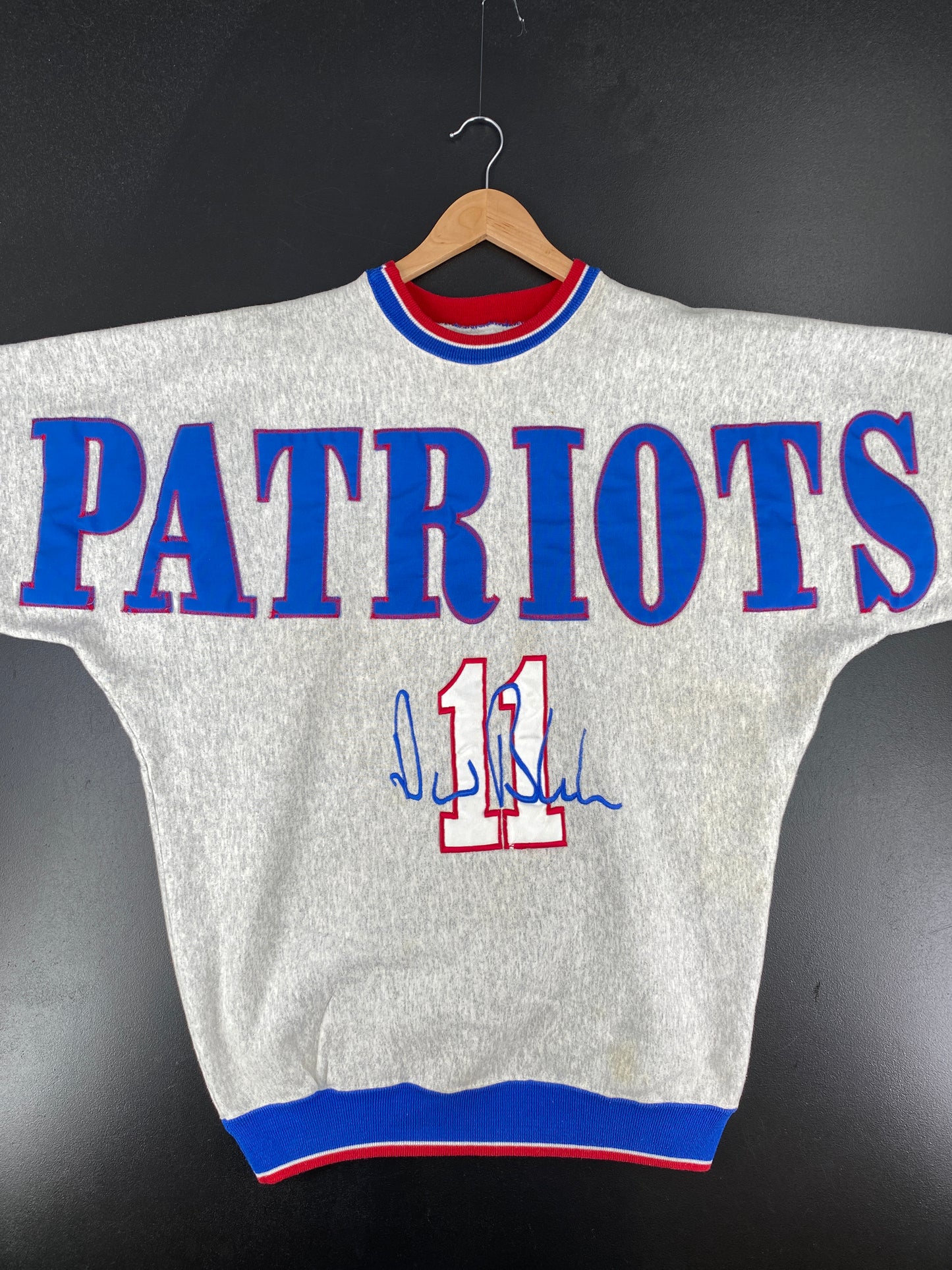 90's NEW ENGLAND PATRIOTS DREW BLEDSOE Made in USA Size XL Vintage NFL Sweat-shirt / A4911