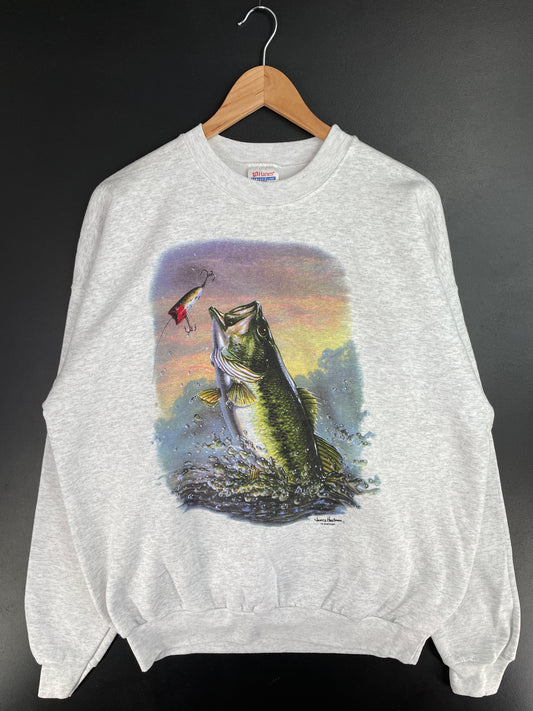 Vintage BASS FISH Size XL Vintage Animal Sweat-Shirt / E352
