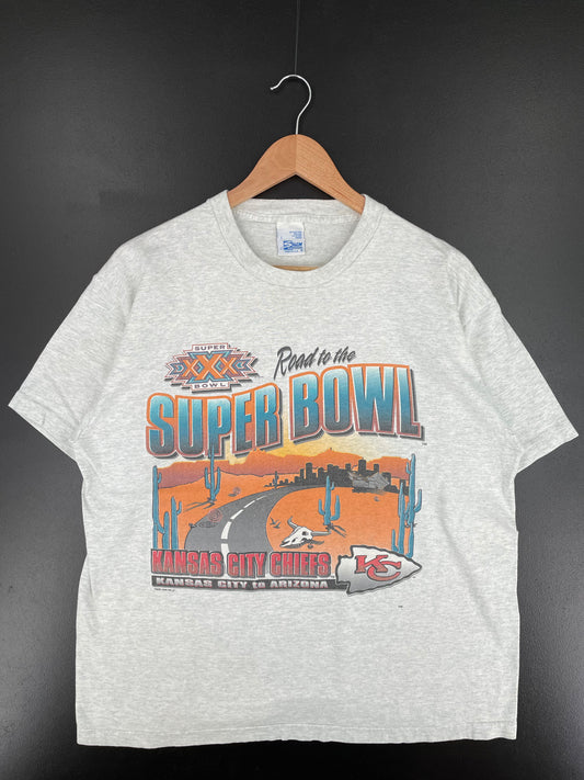 1995 SALEM x SUPER BOWL KANSAS CITY CHIEFS Made in USA Size L Vintage NFL T-shirt / A265