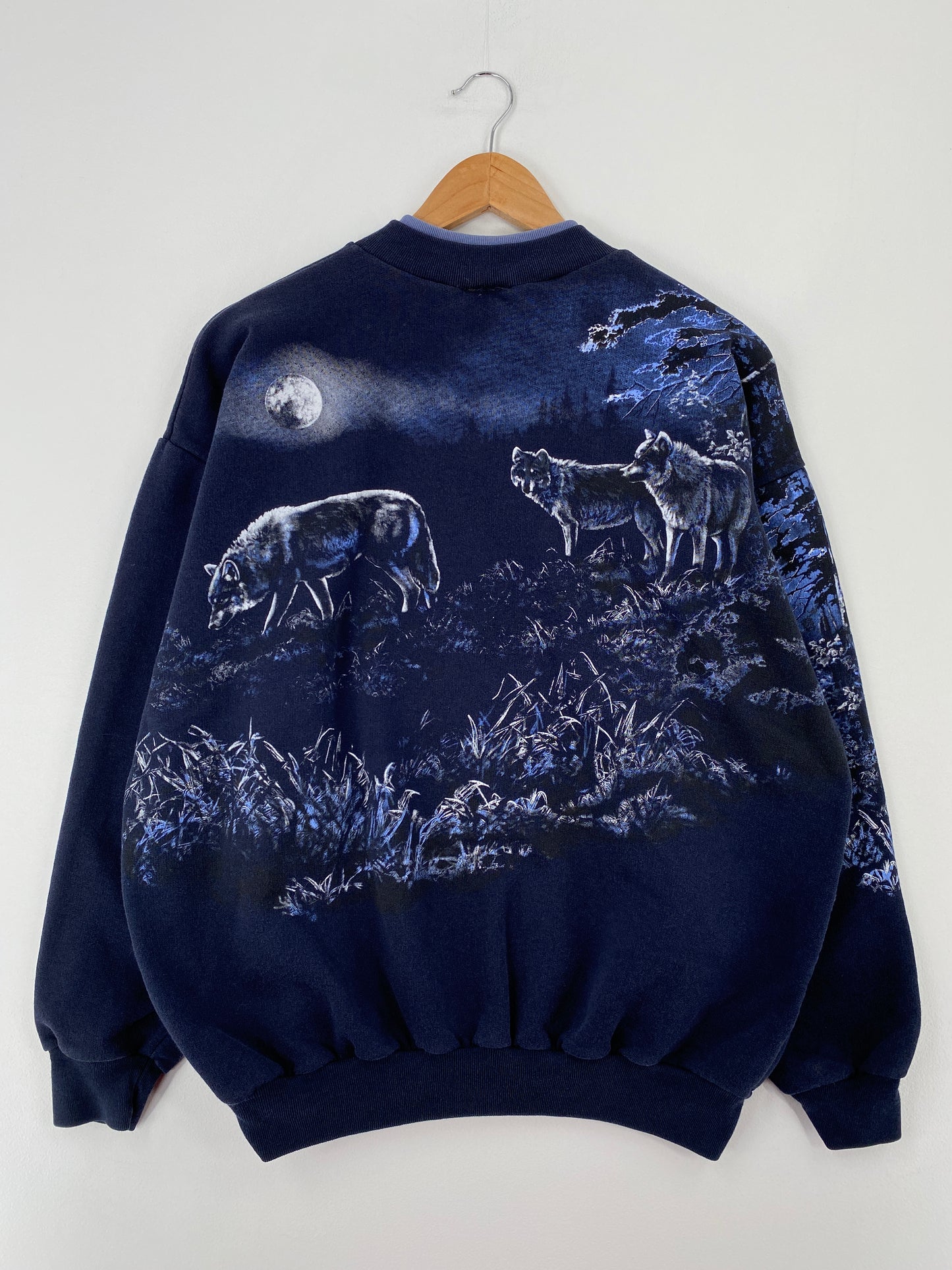 90's WOLVES Made in USA Size L Vintage Half Button Down Sweat-Shirt / A9629