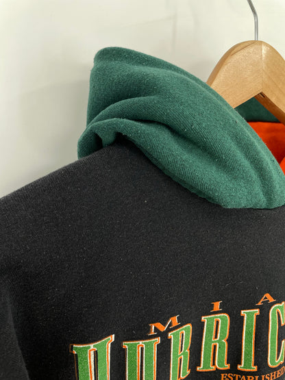 90’s MIAMI HURRICANES Made in USA Size M Vintage College Hoodie Sweat-Shirt / K8565