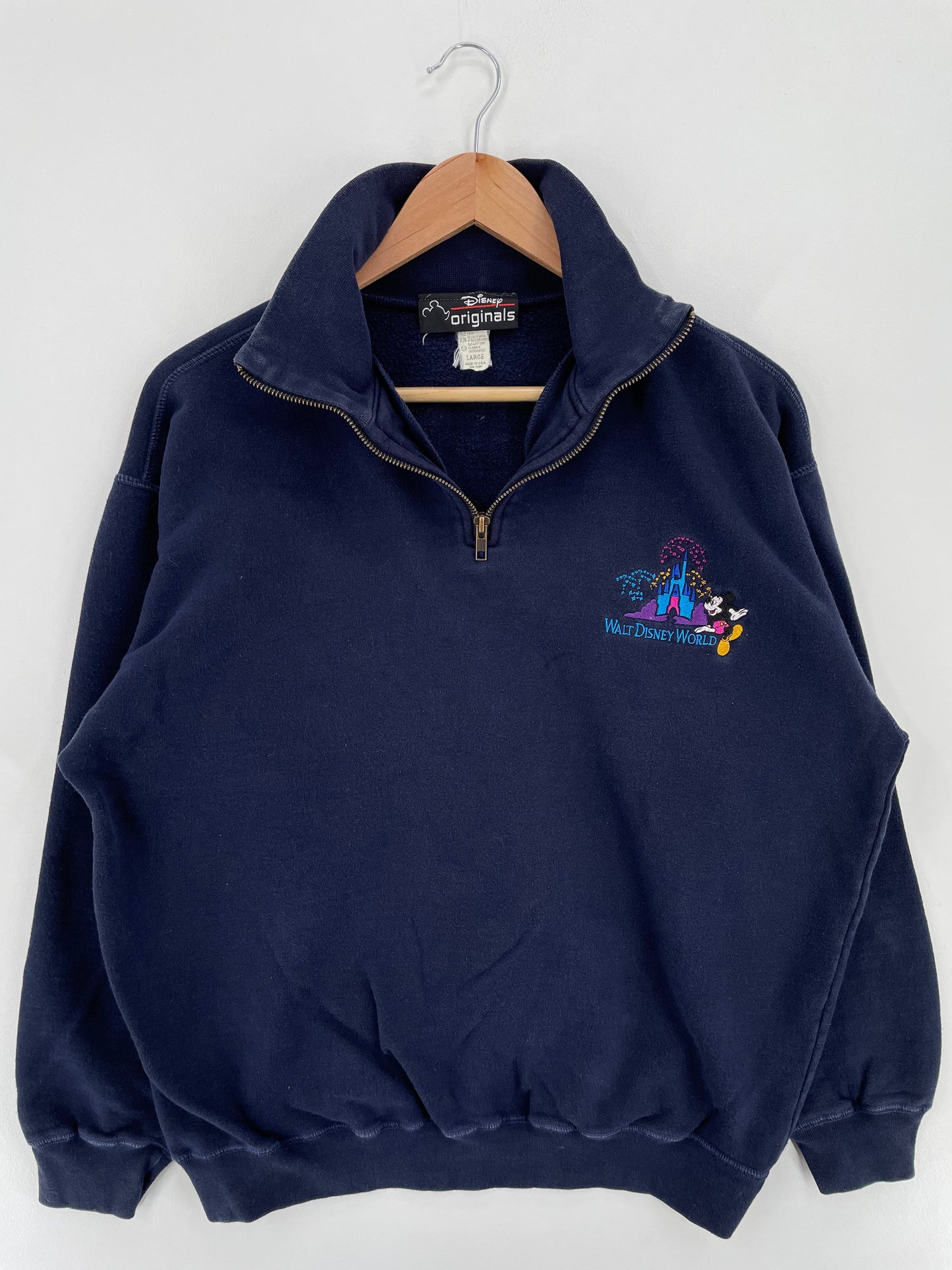 90's DISNEY MICKEY Made in USA Size L Vintage Half Zip-up Sweat-Shirt / E6432S