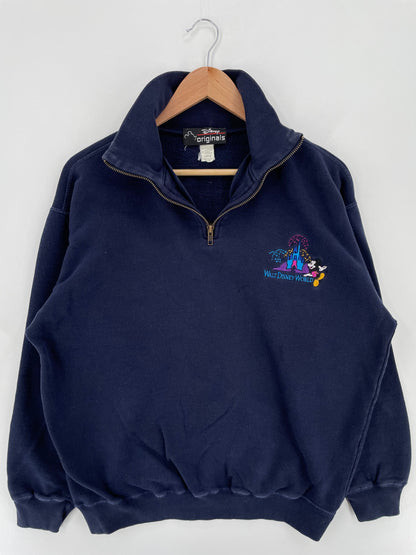 90's DISNEY MICKEY Made in USA Size L Vintage Half Zip-up Sweat-Shirt / E6432S