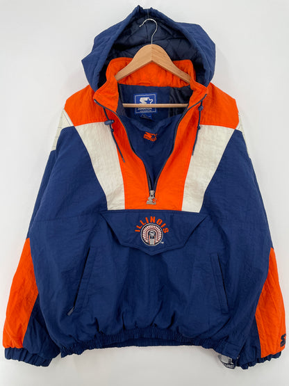 90’s STARTER x ILLINOIS CHIEF ILLINIWEK UNIVERSITY Size XL College Padded Nylon Jacket / A8273
