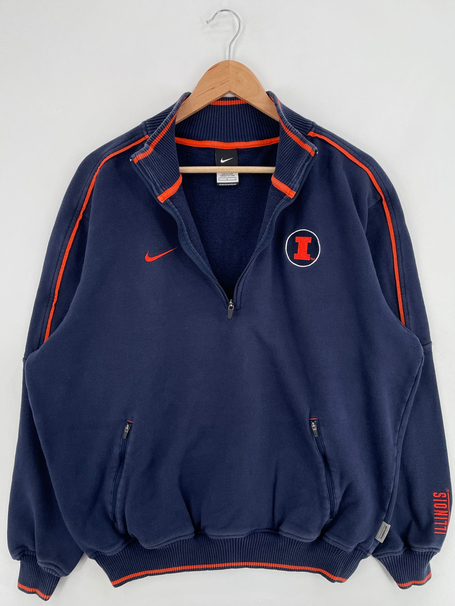 Vintage NIKE x ILLINOI Size L College Half Zip Sweat-shirt / E924