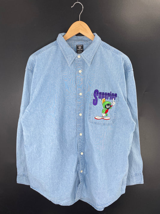 1997 LOONEY TUNES MARVIN THE MARTIAN Size L Vintage Button Down Shirt / K9937