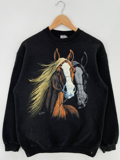 90's HORSE Made in USA Size L Vintage Animal Sweat-Shirt / E1215