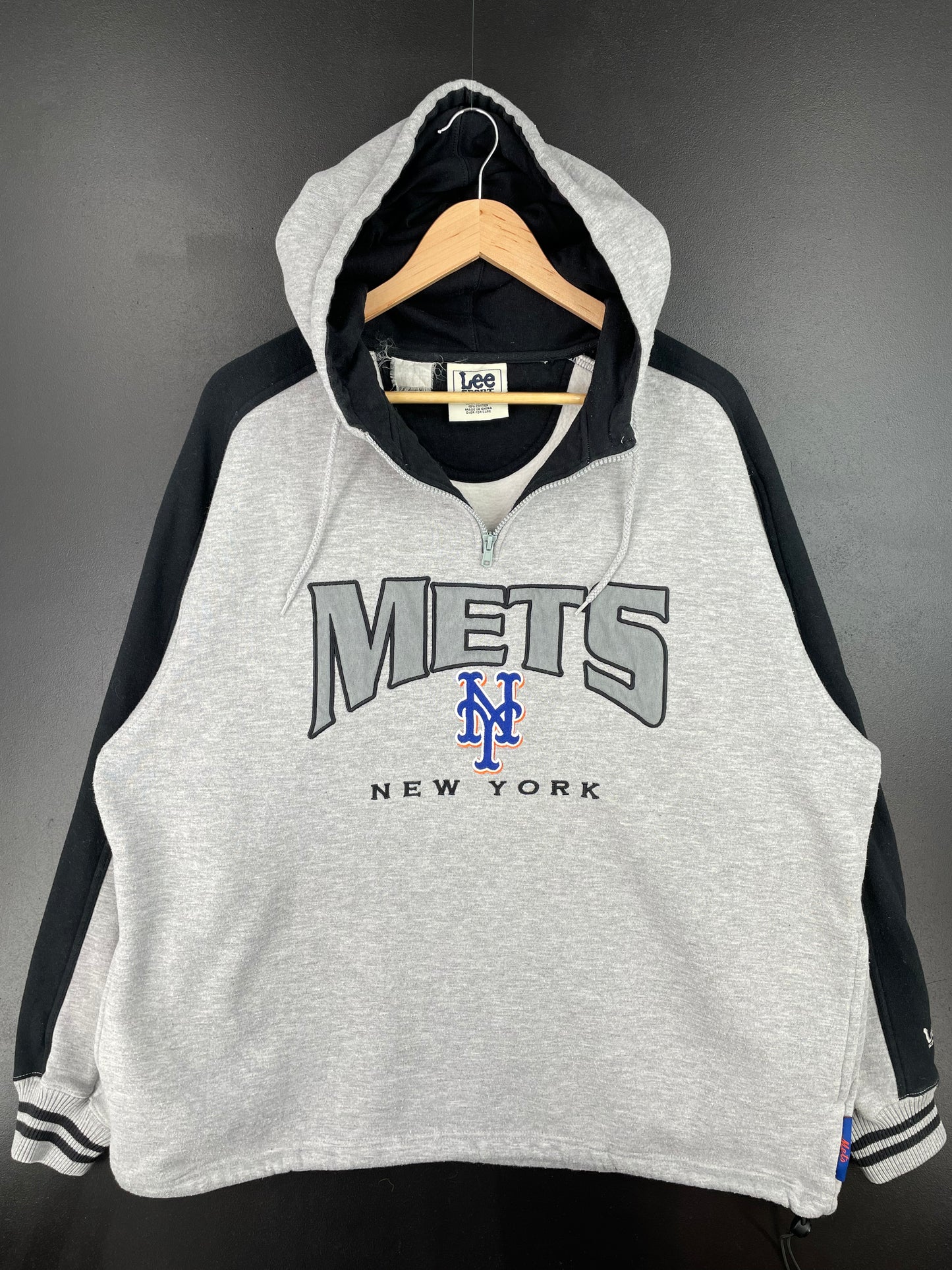 Vintage NEW YORK METS Size XL Vintage MLB Hoodie Half Zip-up Sweat-shirt / A1195