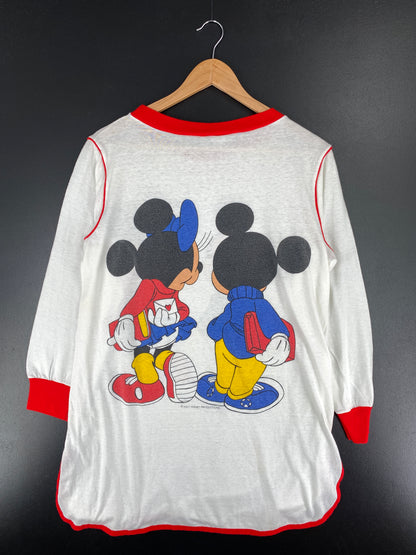 80’s DISNEY MICKEY MINNIE Made in USA Size M Vintage 3/4 Sleeve T-Shirts / A5759