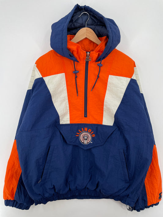 90’s STARTER x ILLINOIS CHIEF ILLINIWEK UNIVERSITY Size XL College Padded Nylon Jacket / A8273