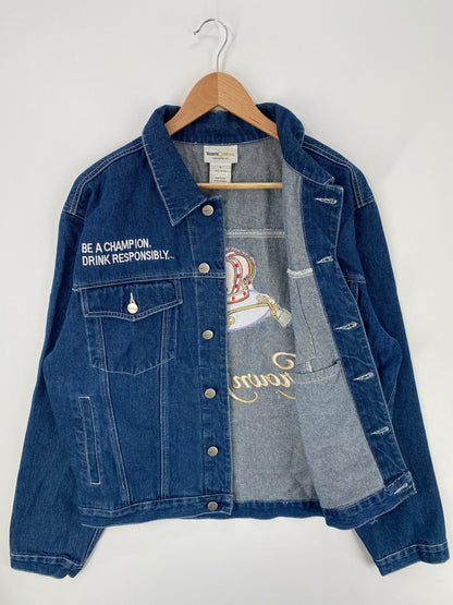 .Vintage KURT BUSCH x CROWN ROYL Size L Racing Denim Jacket / A980