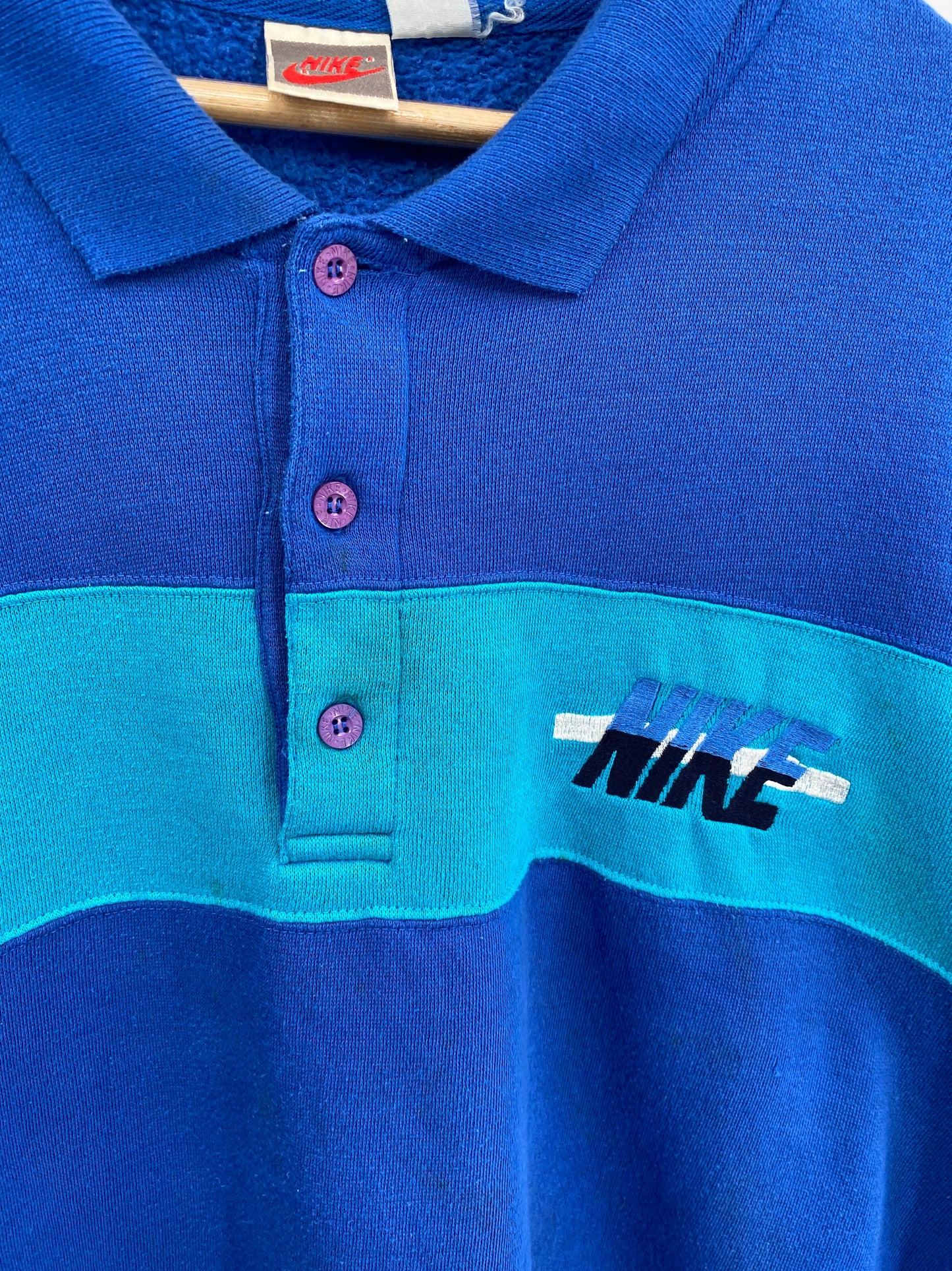 90’s NIKE Silver Tag Size No Tag (Approx.XL-XXL) Vintage Button Down Sweat-shirt / A9885